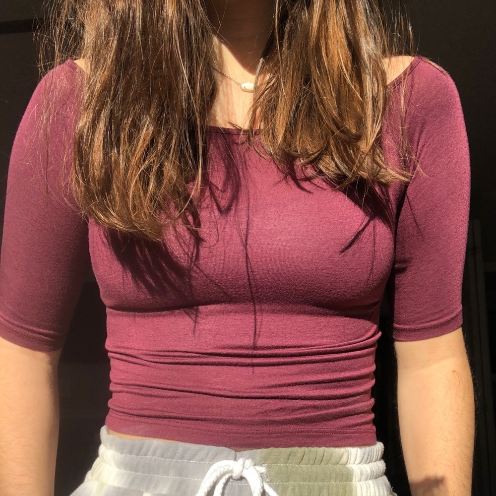 Maroon Half-Sleeve Crop Top
